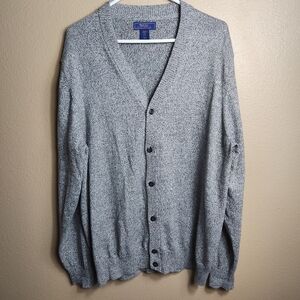 Wilken Bros. Mens Heathered Black Buttonfront V-Neck Sweater Cardigan |XL|